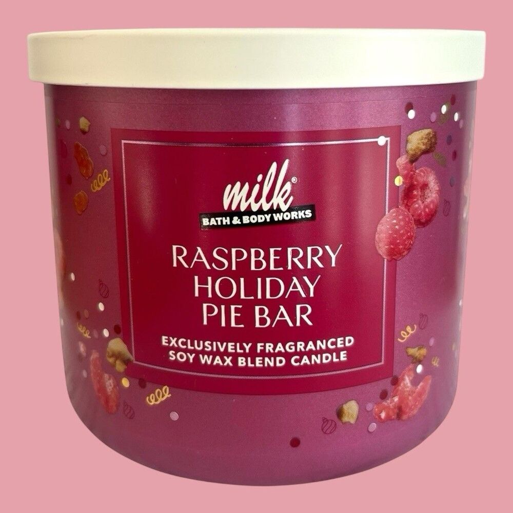 Bath & Body Works Milk Bar Raspberry Holiday Pie Bar Candle Large 3-Wick